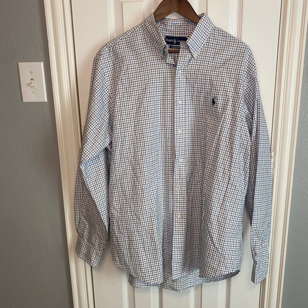 Ralph Lauren Mens Classic Fit XL Button Down Shirt Blue Black Plaid Cotton